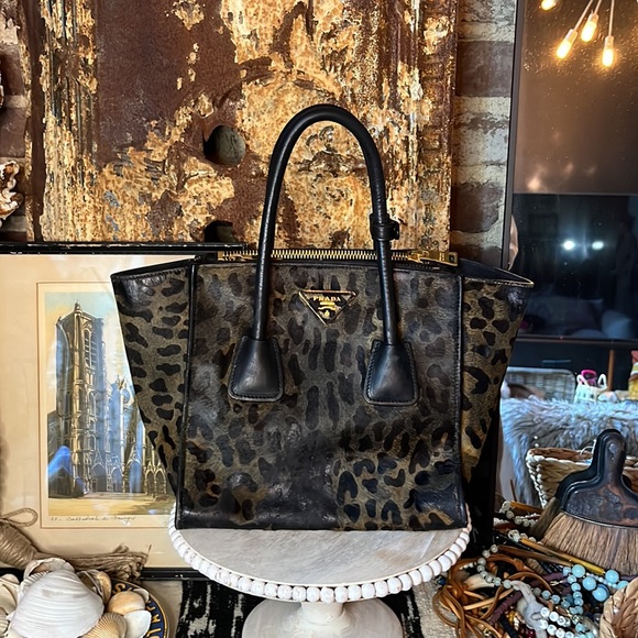 Prada Handbags - PRADA Leopard Print Calf Hair DOUBLE zip POCKET RARE Color Handbag Tote Purse